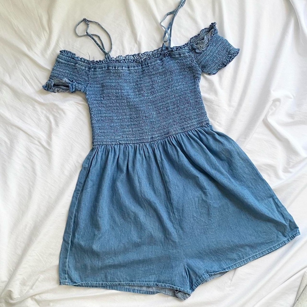 Love Tree blue off the shoulder romper